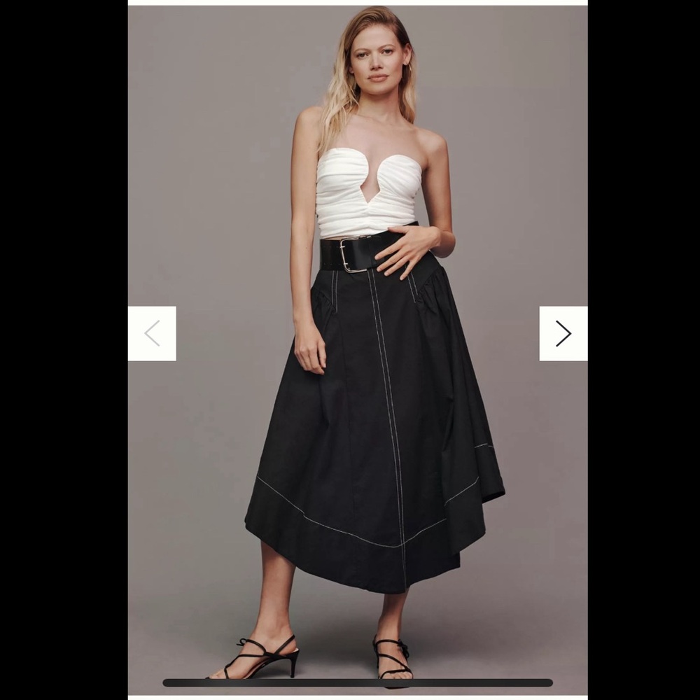 By Anthropologie Linen Curved-Hem Midi Skirt，NWOT